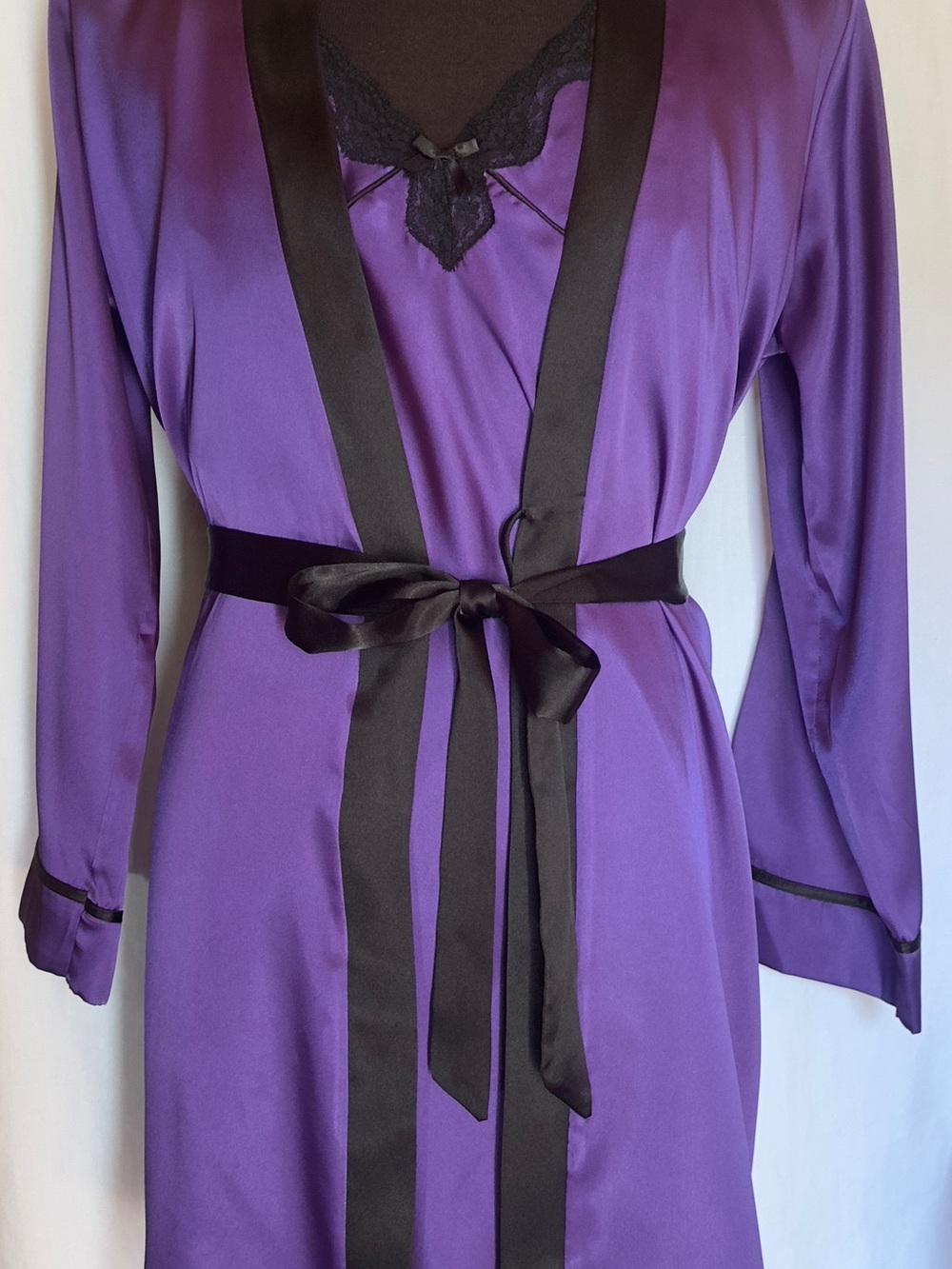 New Directions Purple Satin Robe with Black Trim XL
